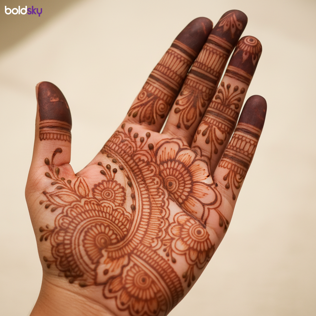 Left hand front finger mehndi trails