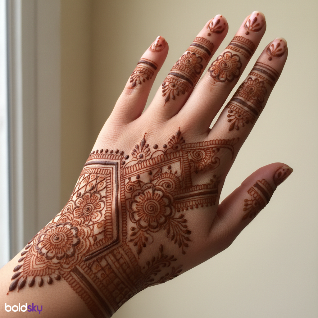 Left hand back finger mehndi design
