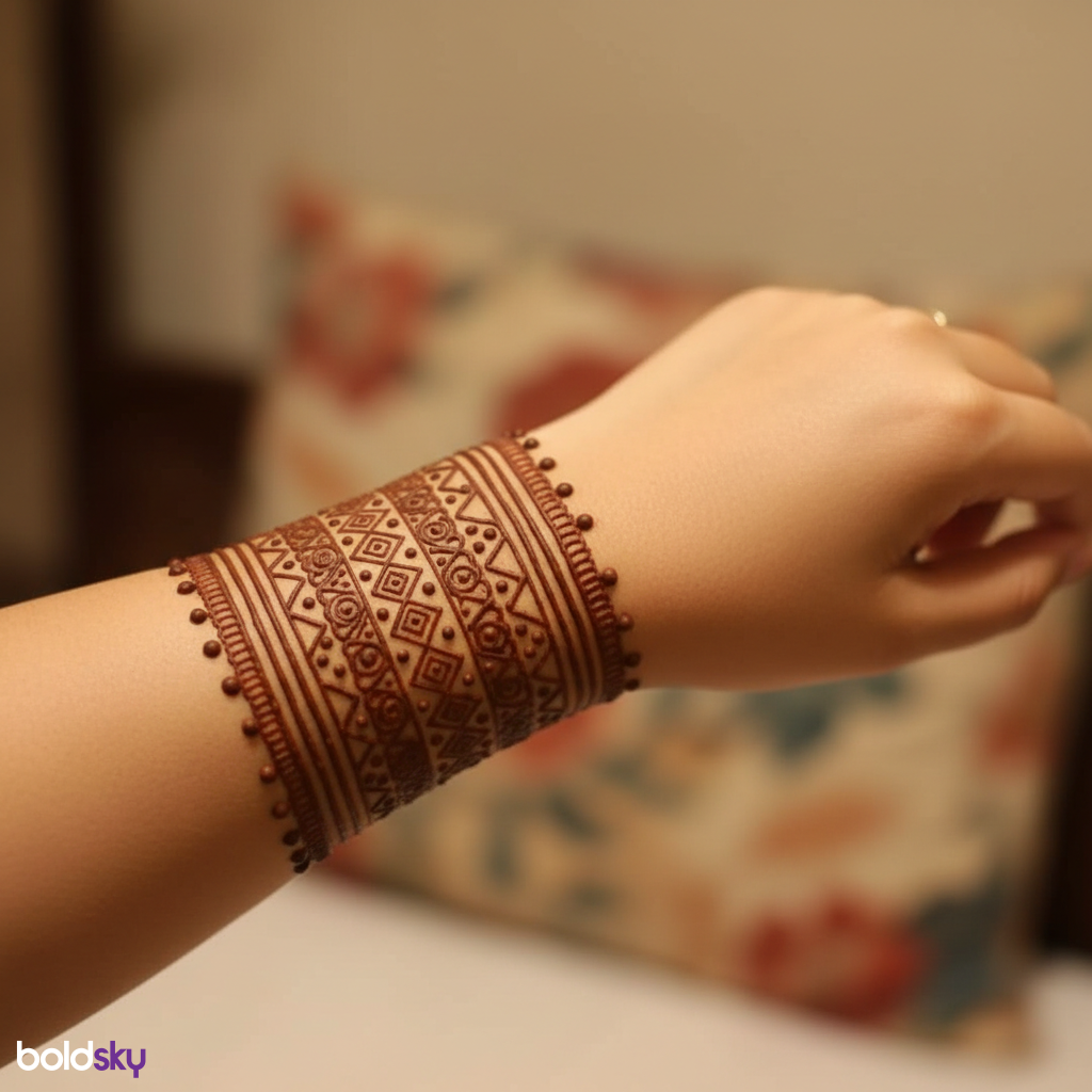 Left forearm band style mehndi design