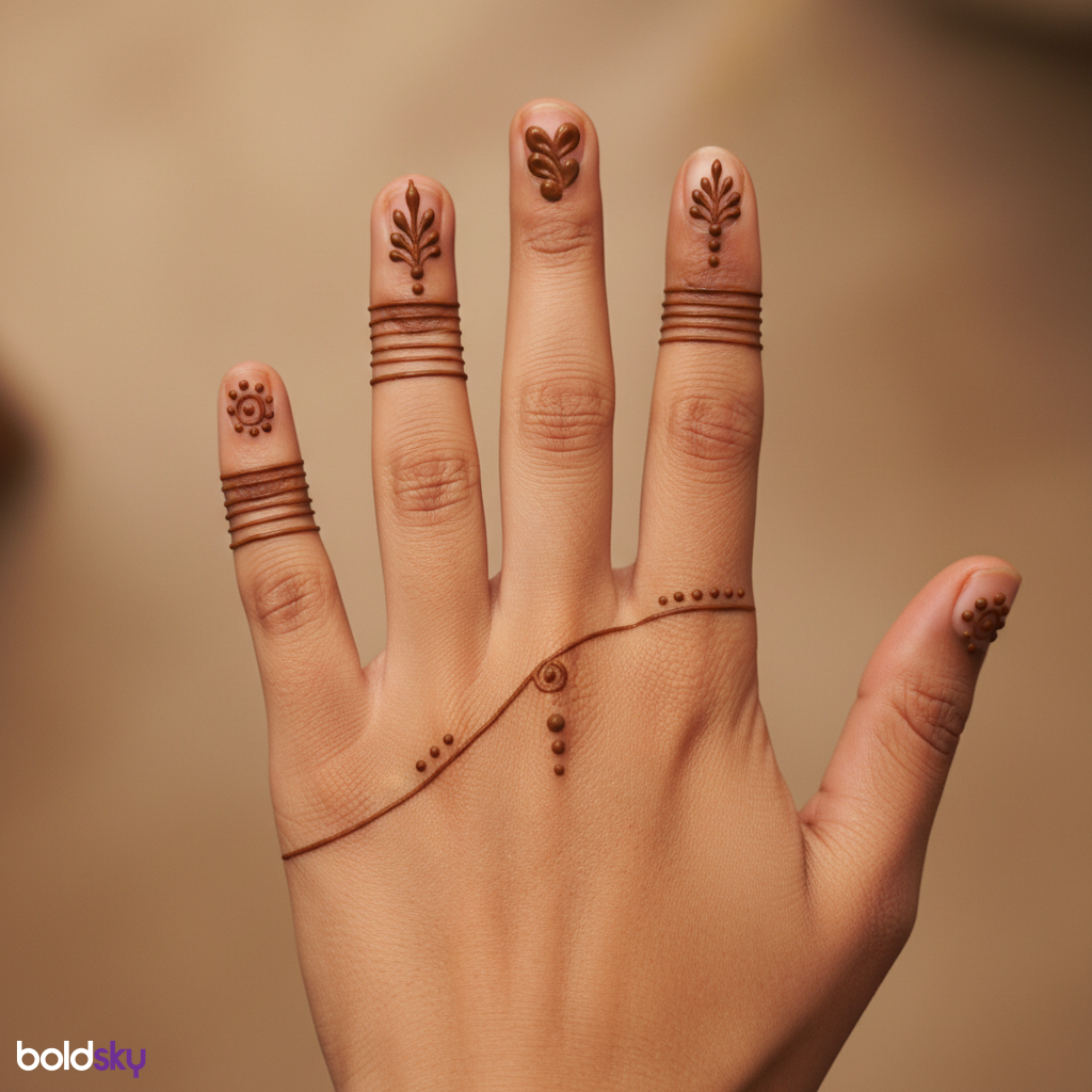Left hand fingers minimalist mehndi