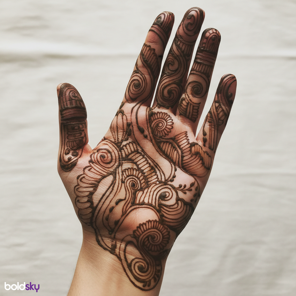 Front of left hand abstract mehndi