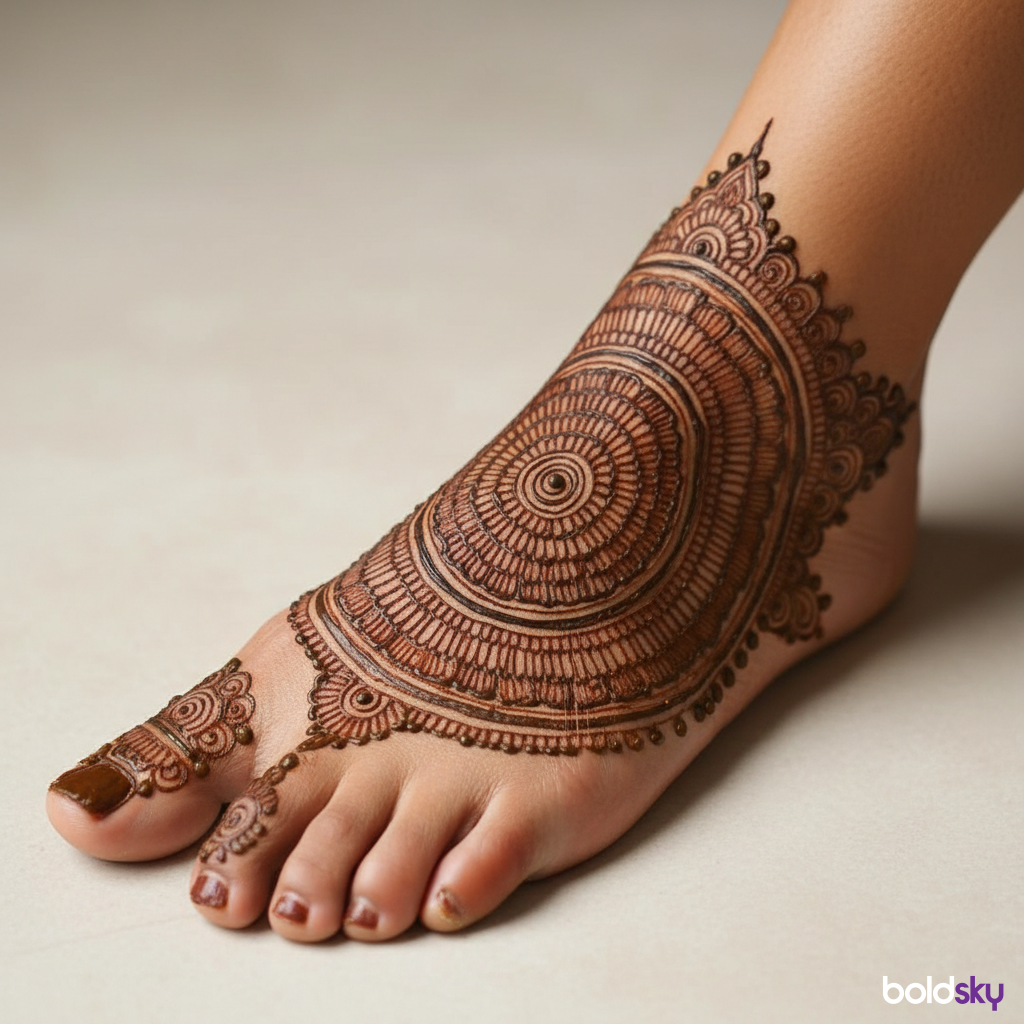 Left foot circular toe-to-ankle mehndi