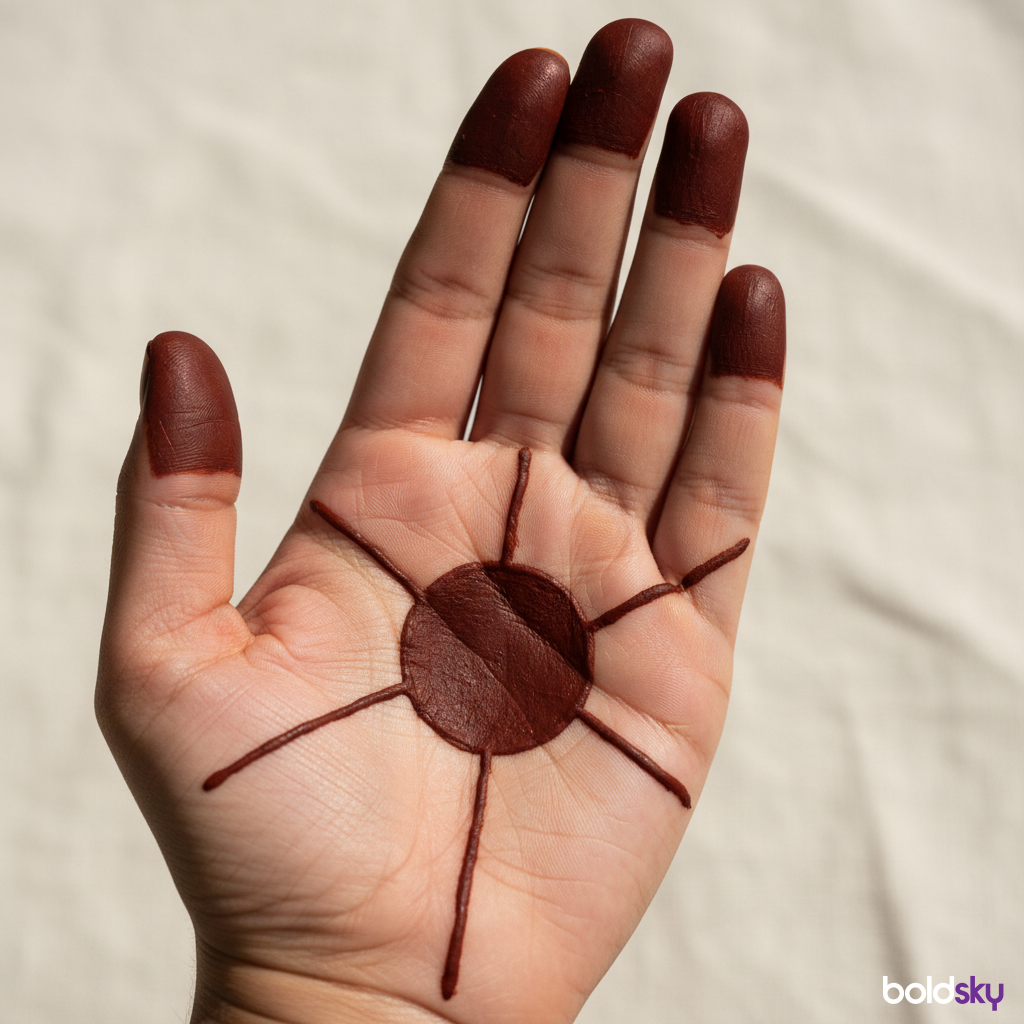 Left palm simple fingertips dot mehndi