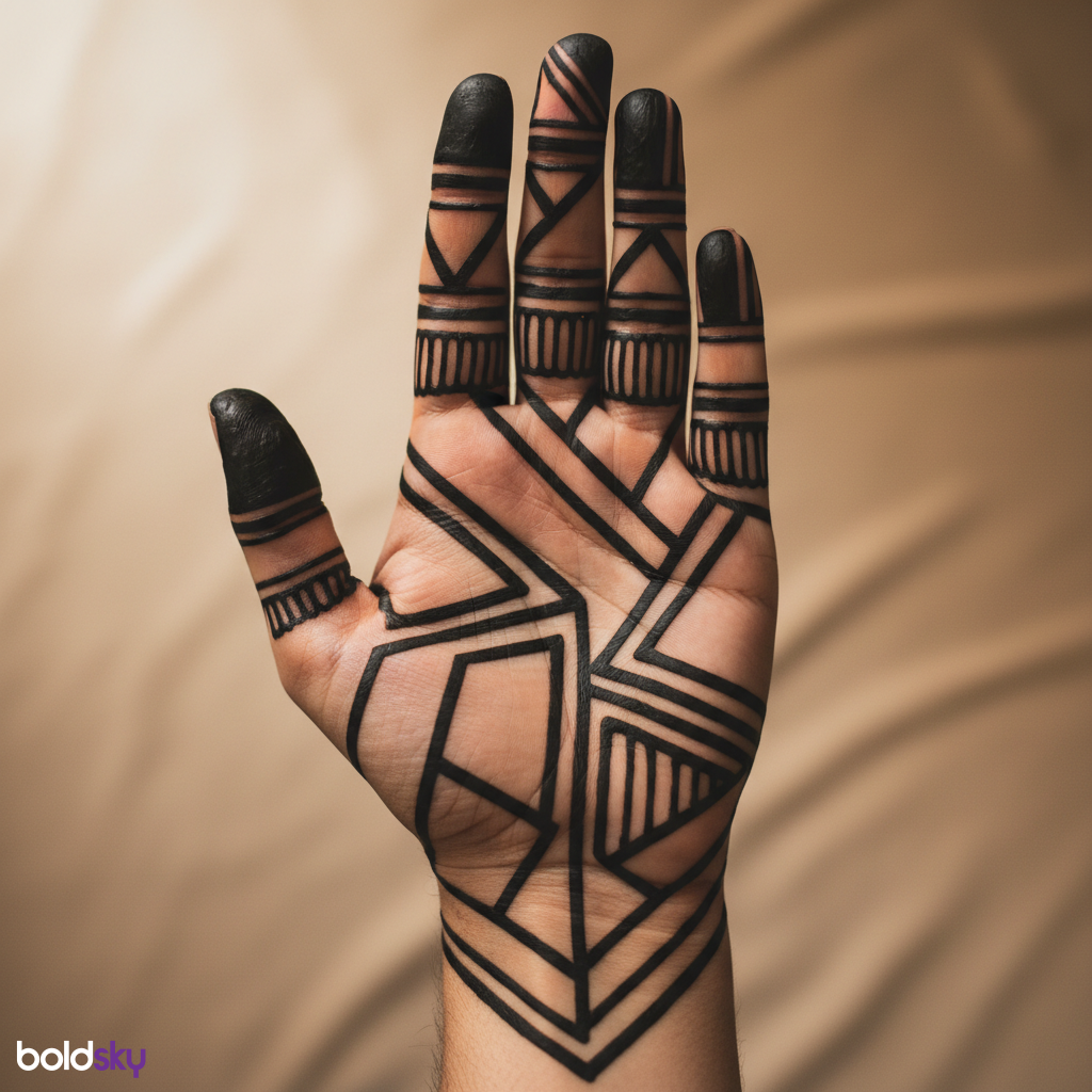 Front full hand modern geometric mehndi