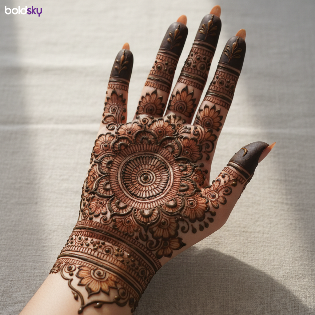 Right hand traditional full palm mehndi design