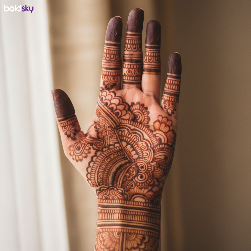 Left hand palm traditional mandala mehndi.