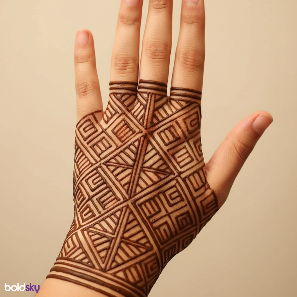 Left back hand geometric mehndi design