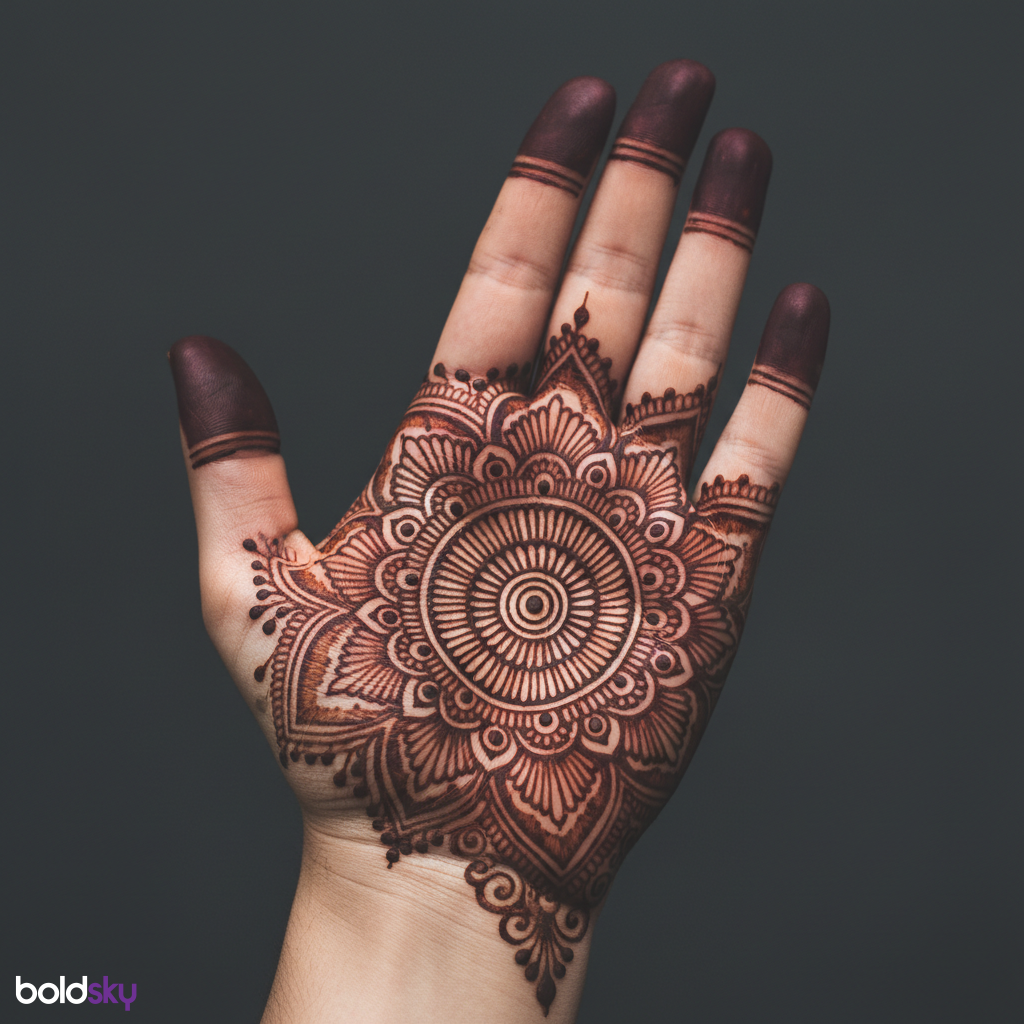 Front of left hand mandala mehndi design.