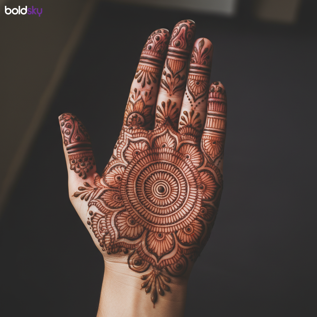 Front of left hand mandala mehndi design.