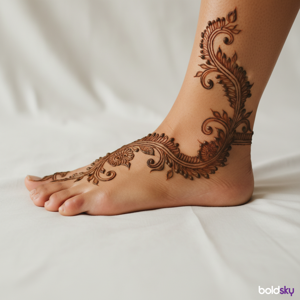 Left foot side vine mehndi design
