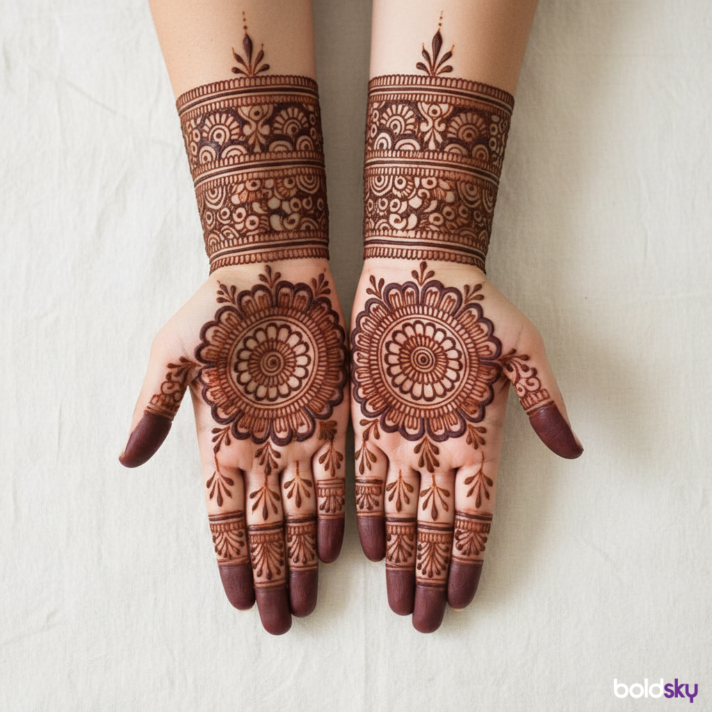 Both palms symmetrical mandala mehndi design
