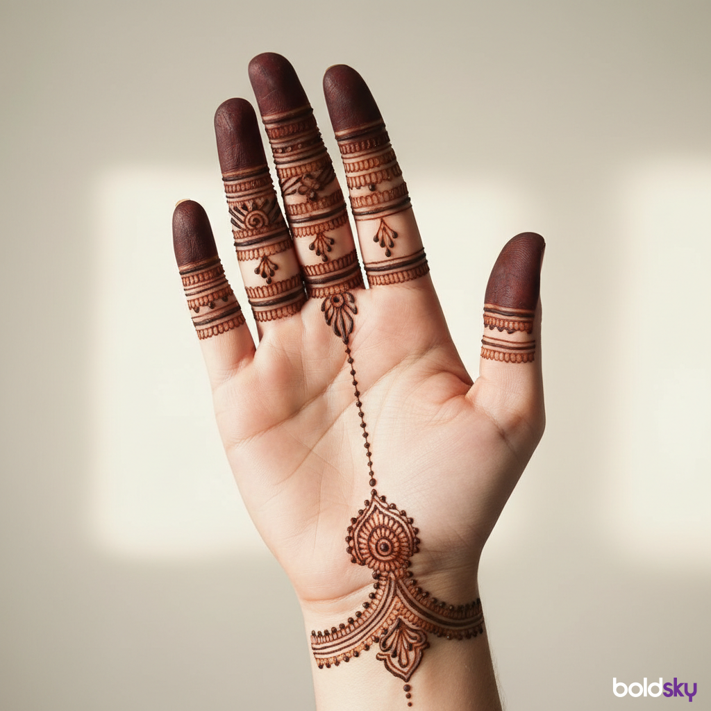 Right palm finger-focused elegant mehndi