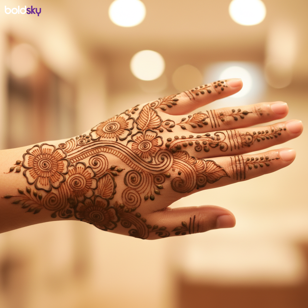 back of left hand floral mehndi