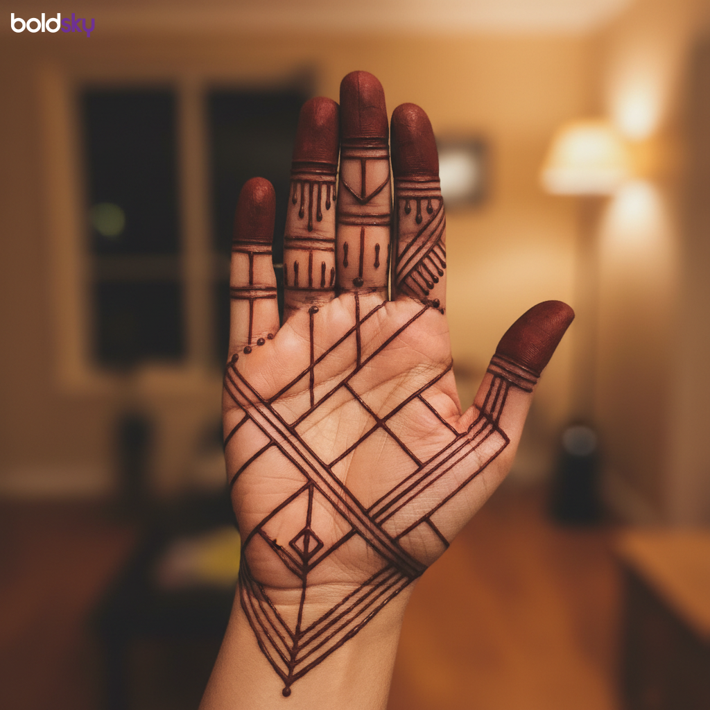 Front of right hand geometric mehndi