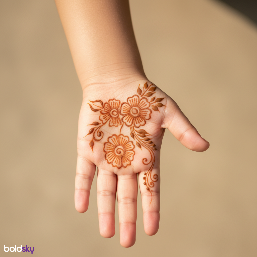 Child's right palm simple floral mehndi