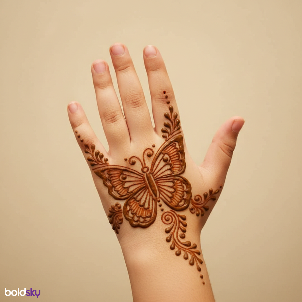 Child's left hand butterfly mehndi