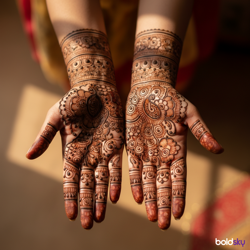 Both palms traditional Teej mehndi design