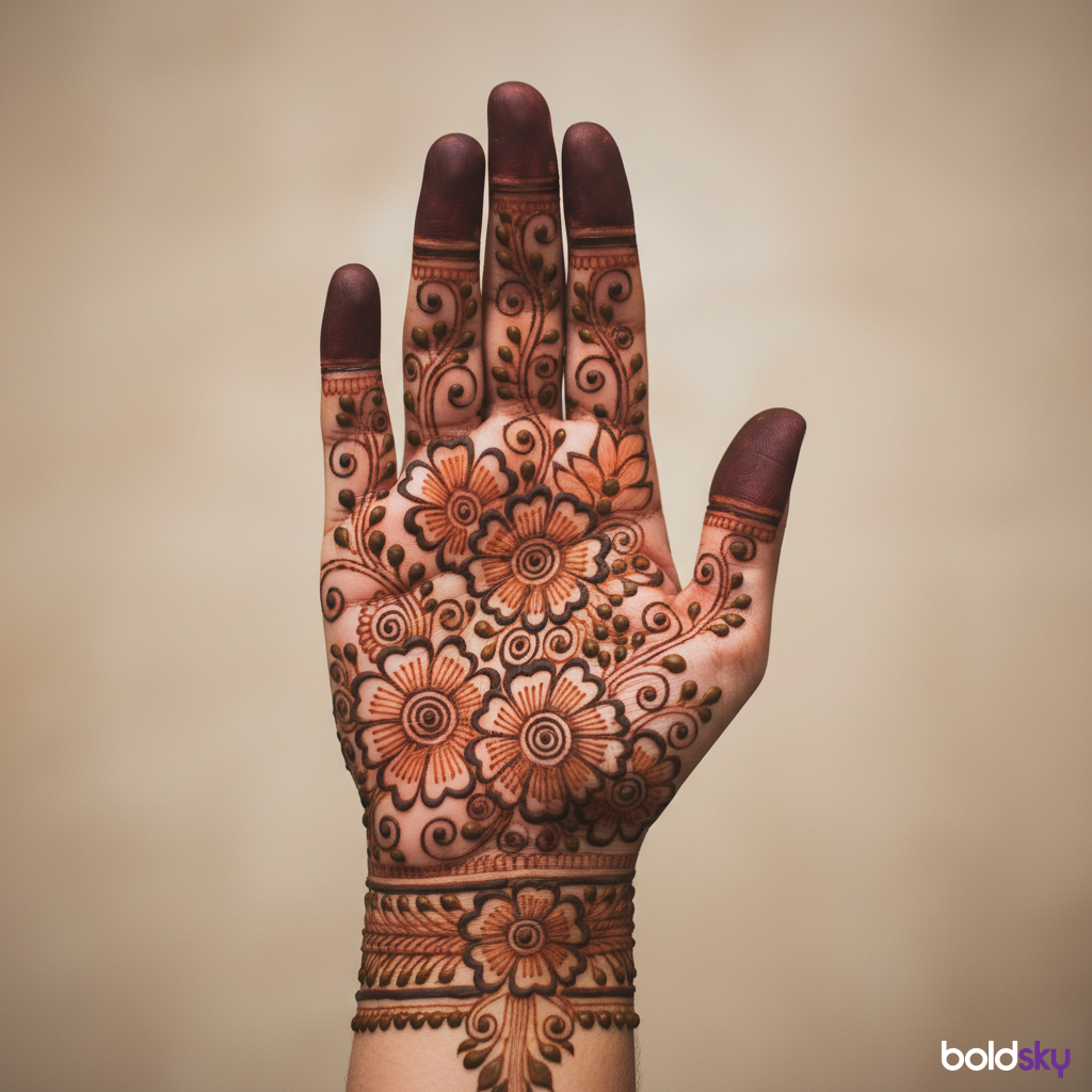 Right palm intricate floral mehndi