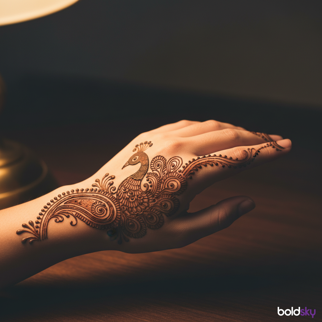 Left back hand peacock mehndi