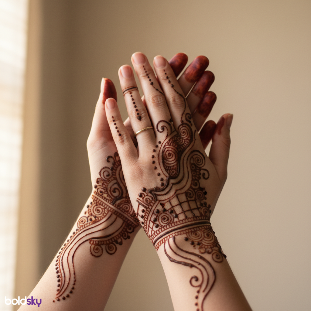 Both back hands modern abstract mehndi.