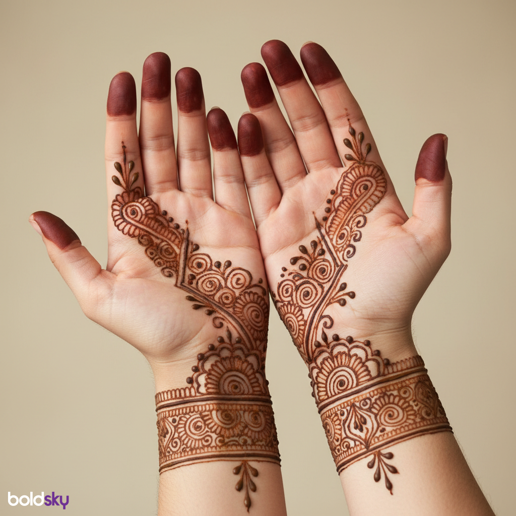 Both palms finger-focused mehndi design.