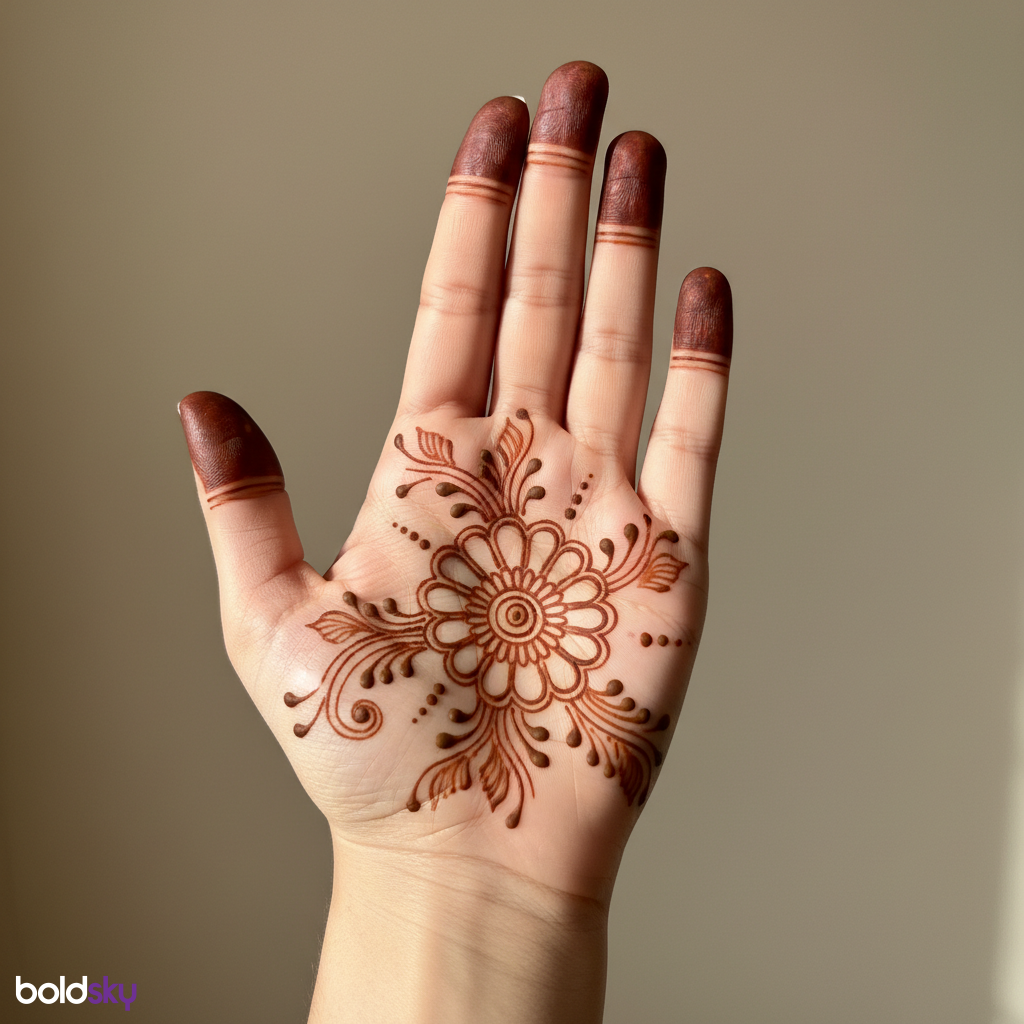 Left palm simple floral vine mehndi