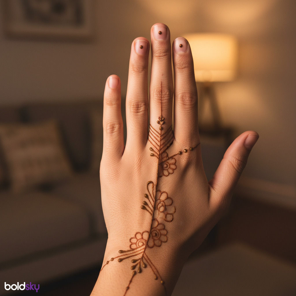 Left back hand minimalist mandala mehndi