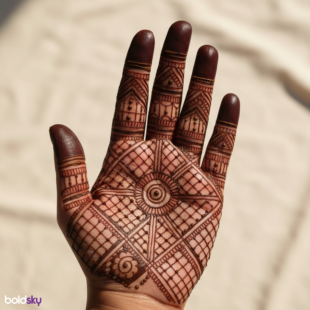 Left palm geometric lines mehndi design