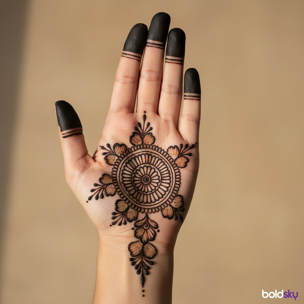 Left palm simple floral vine mehndi