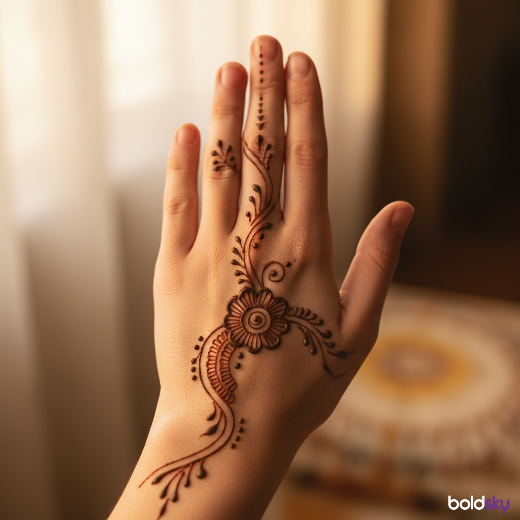 Left back hand minimalist mandala mehndi