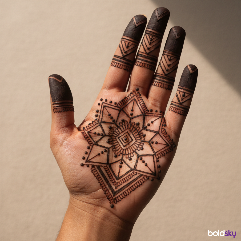 Left palm geometric lines mehndi design
