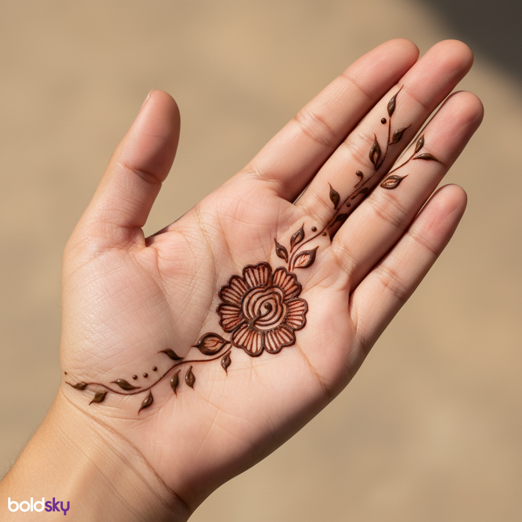 Left palm elegant minimalist vine mehndi