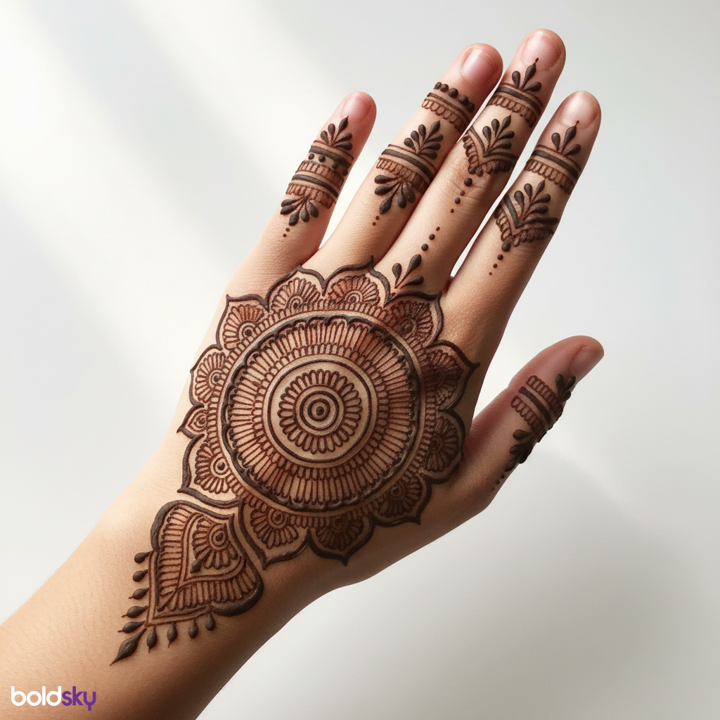 Left hand back mandala mehndi design