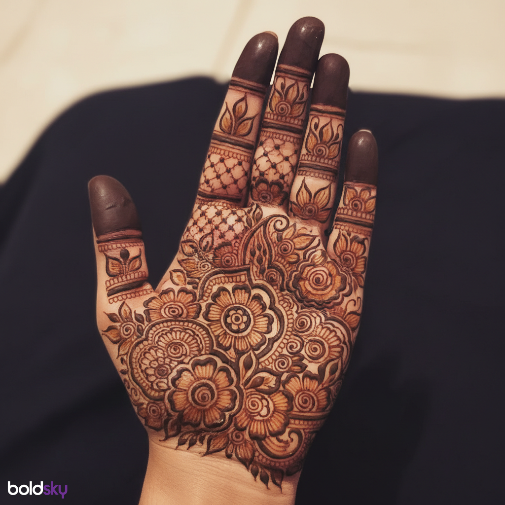 Left palm heavy traditional bridal mehndi