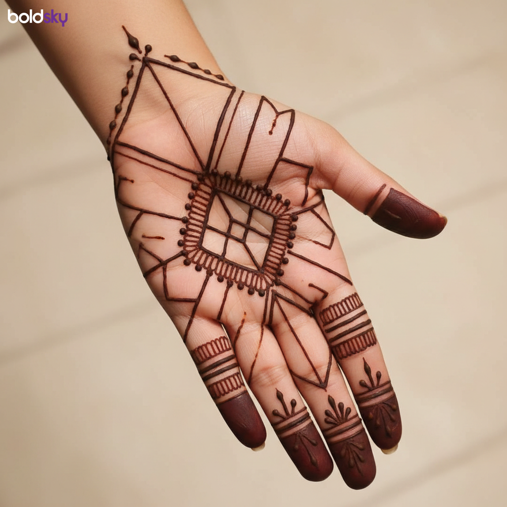 Left palm modern geometric mehndi