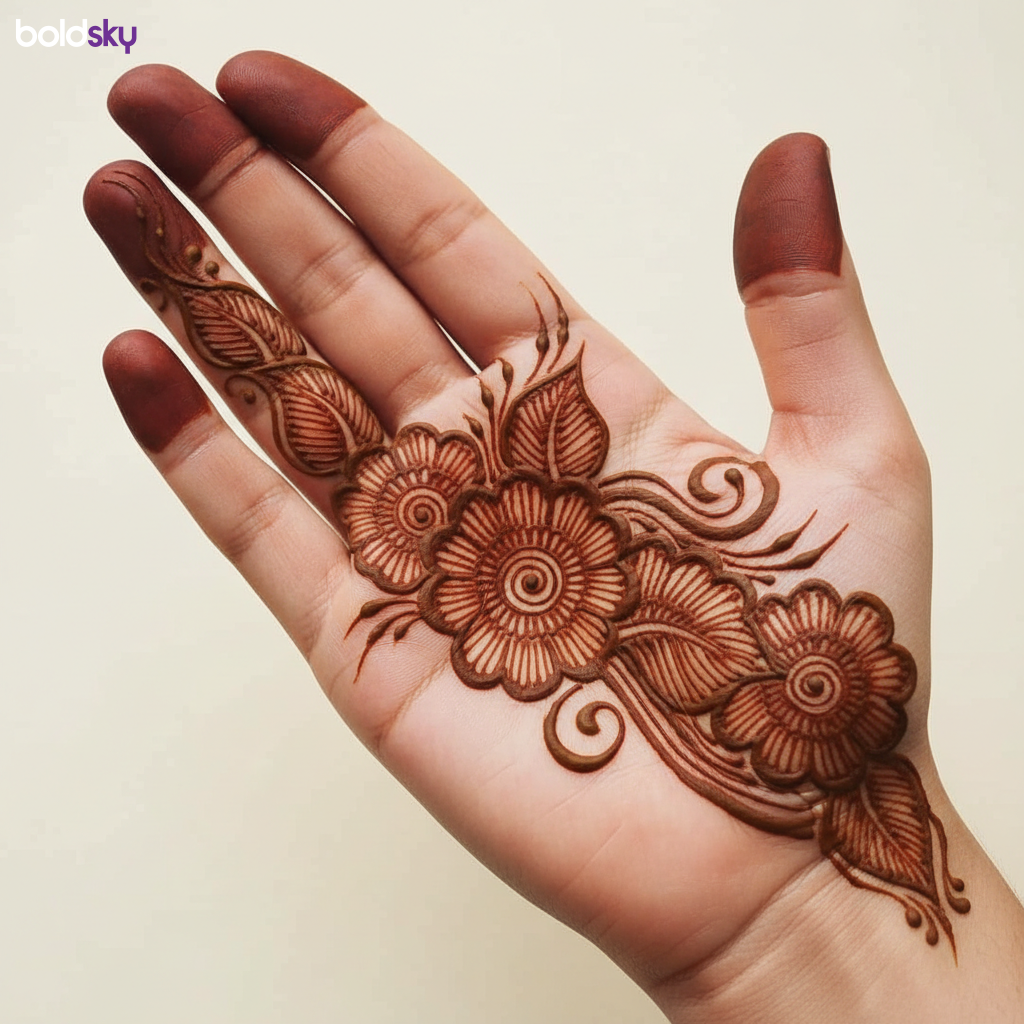 Right palm bold floral mehndi
