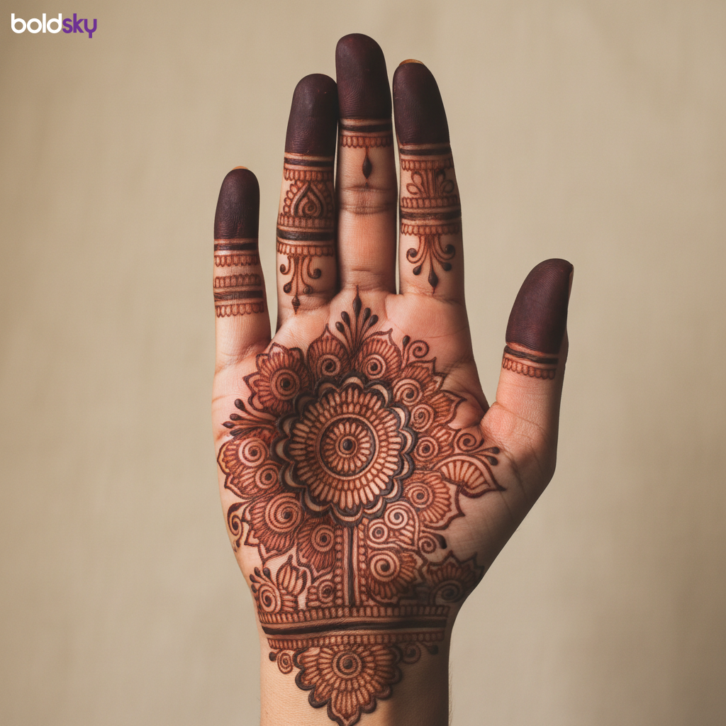Right hand full palm traditional mehndi.