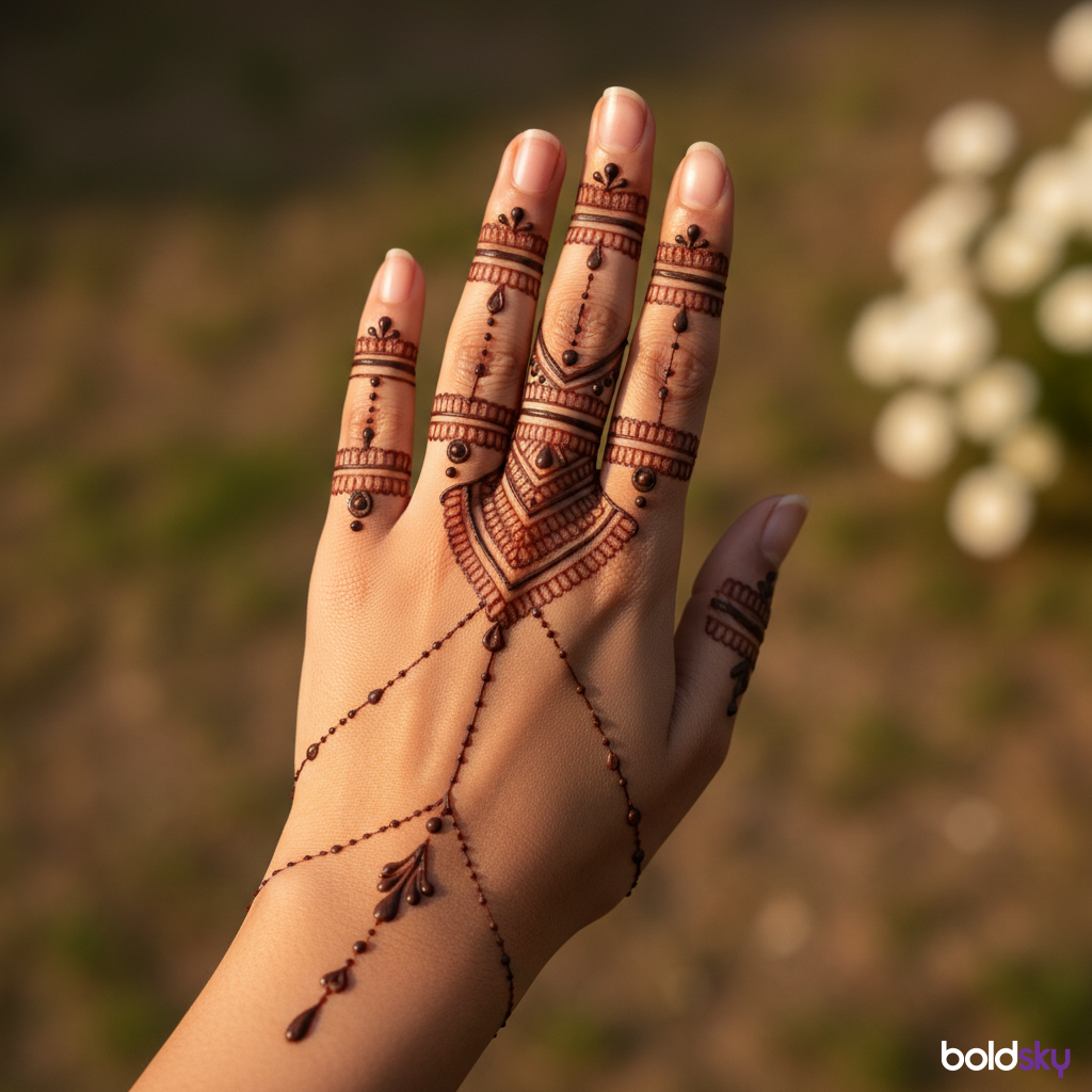 Left back hand royal finger mehndi