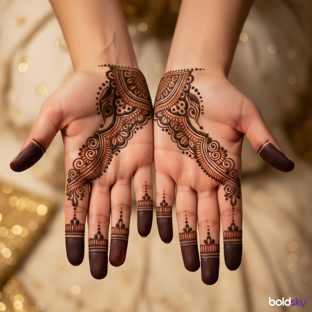 Both hands back royal finger mehndi