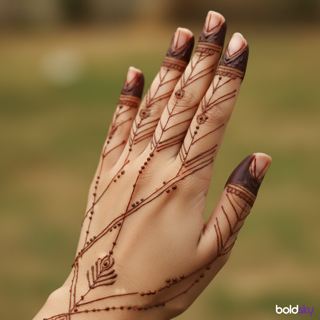 Left hand back side finger mehndi