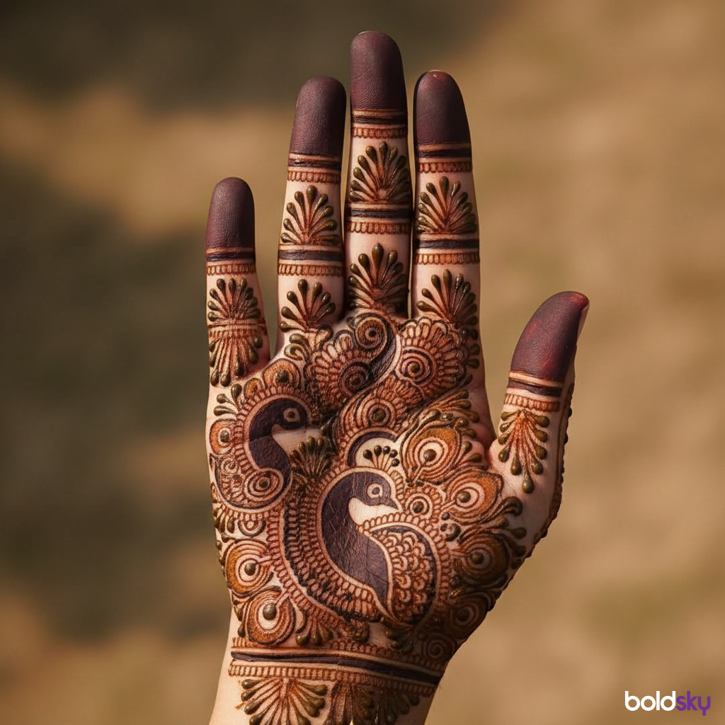 Elaborate royal finger mehndi right hand