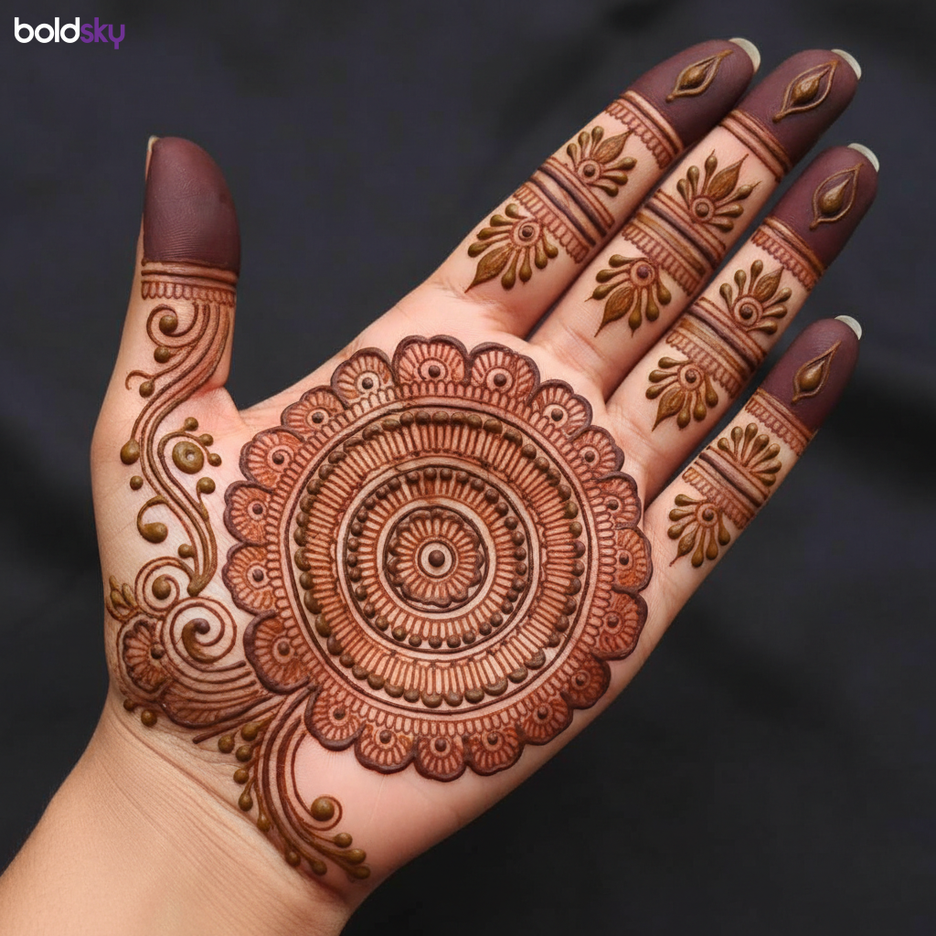 Left palm royal concentric circle mehndi