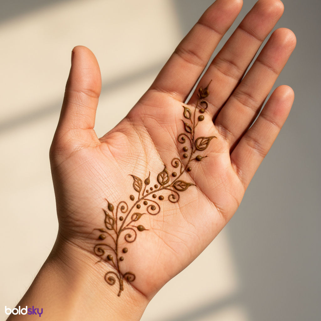 Left palm simple floral vine mehndi