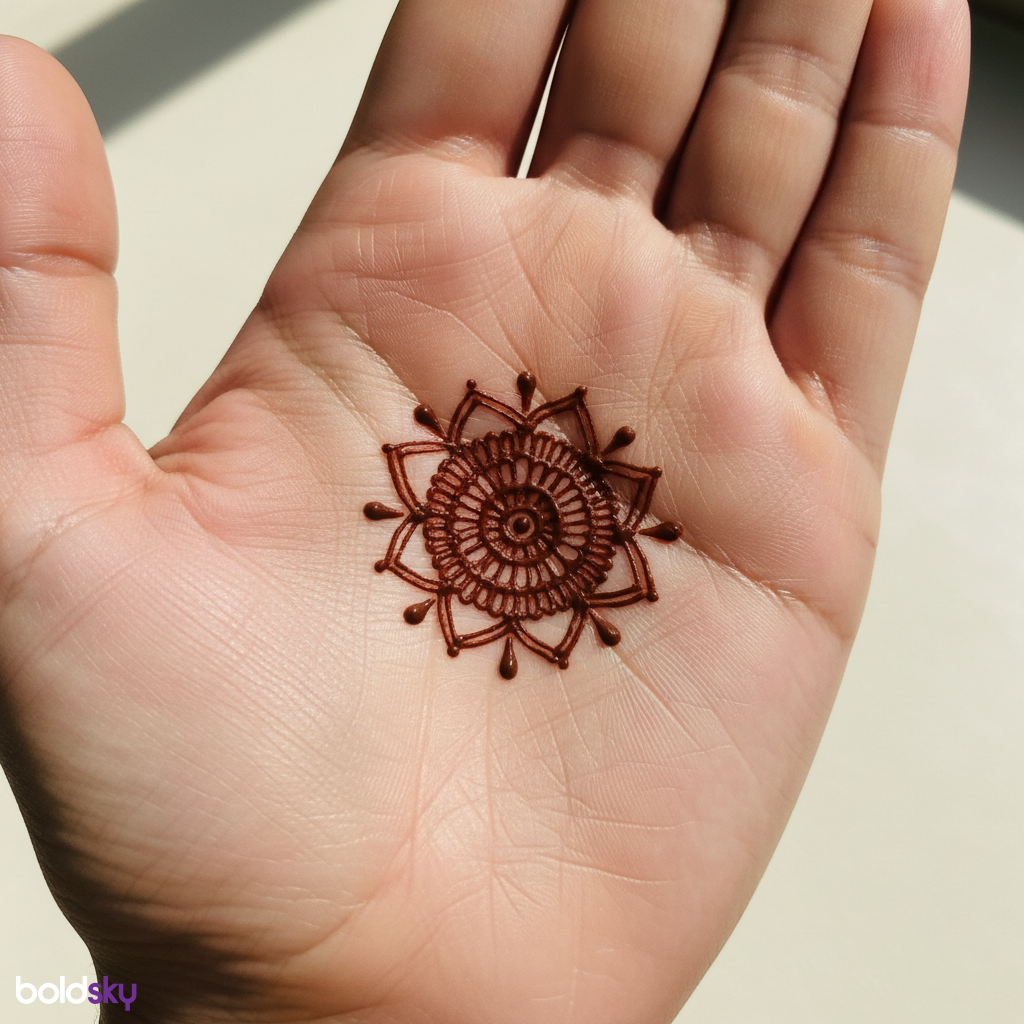 Left palm central mandala mehndi design