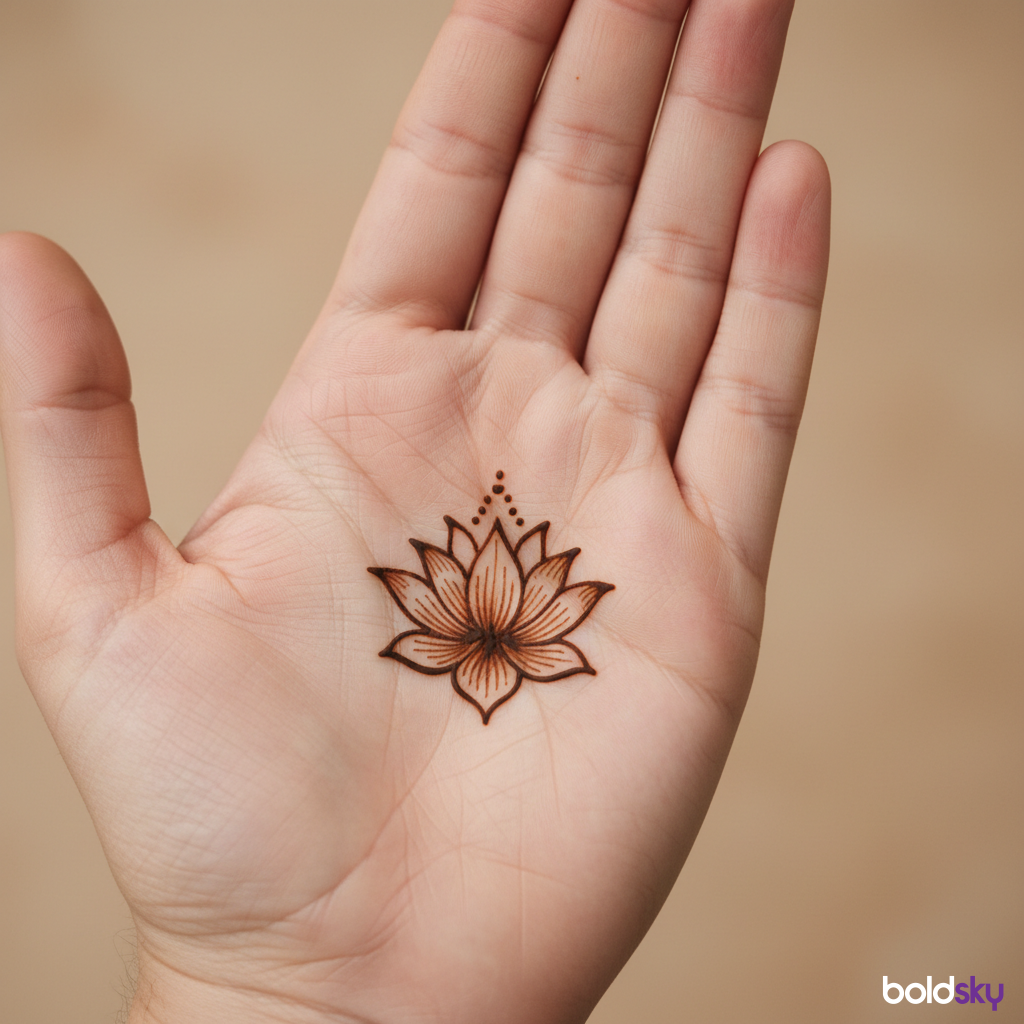 Left palm central lotus mehndi design.