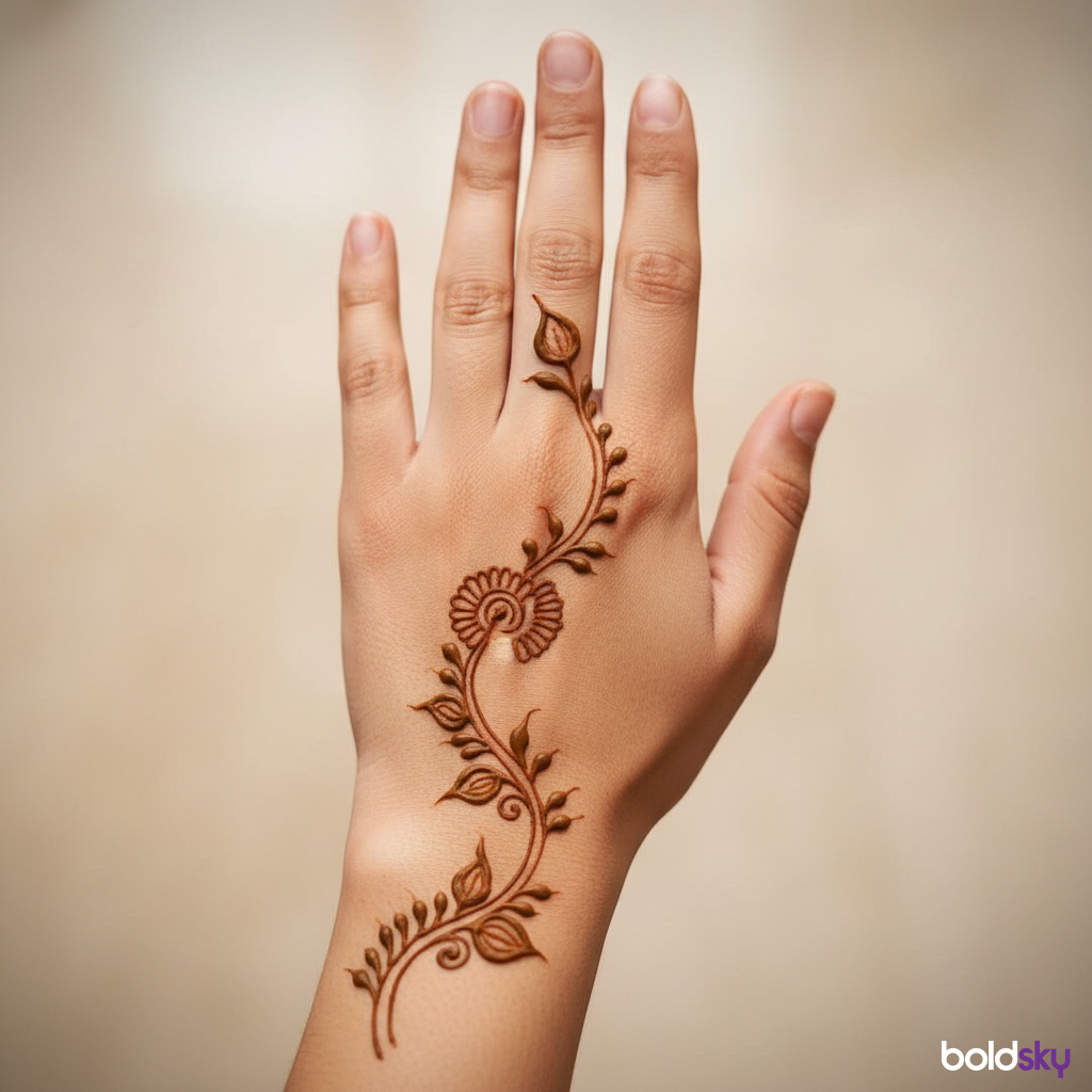 Back of left hand delicate floral vine.