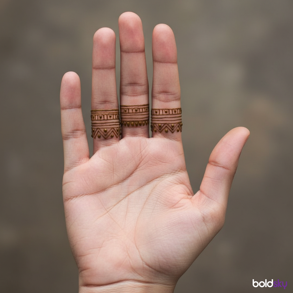 Right palm geometric band mehndi.
