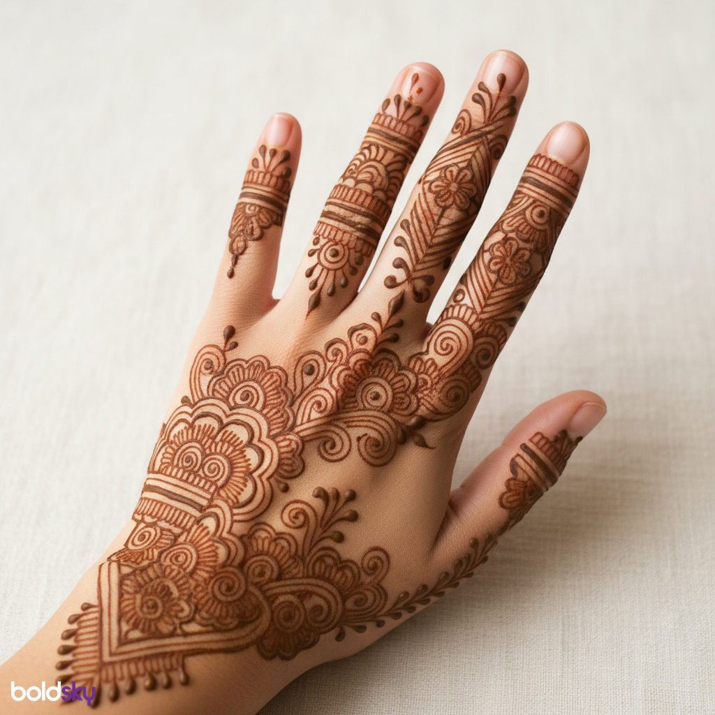 Left hand back finger mehndi design