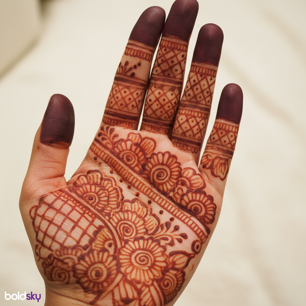 Left hand front finger mehndi trails