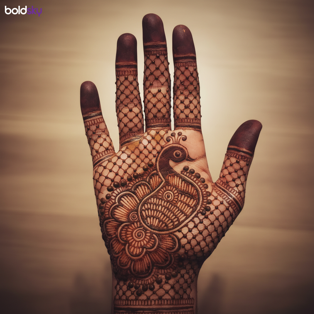 Right front hand peacock jaali mehndi
